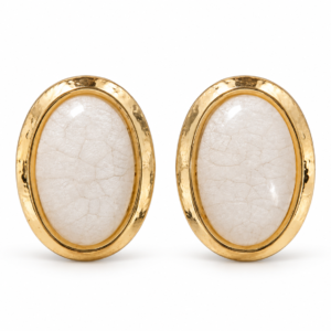 crackled ivory gold oval earrings