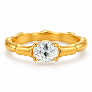 gold bamboo style diamond ring