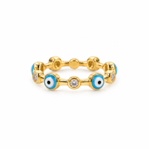 gold evil eye and gemstone ring