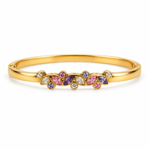gold floral gemstone bangle