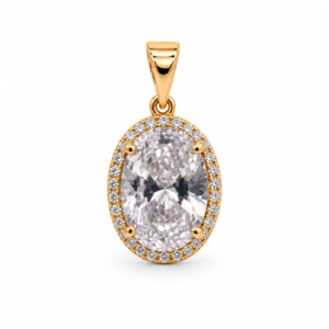 oval gold halo pendant
