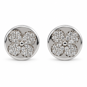 pavé flower silver stud earrings