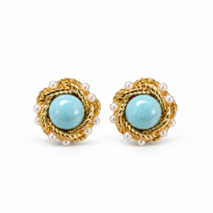 turquoise pearl accented gold stud earrings