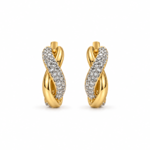 twisted gold and diamond huggie earrings